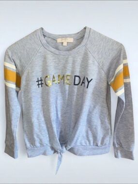 Moa Moa Heather Gray Sweatshirt with Gold Foil #GAMEDAY and Yellow Stripes